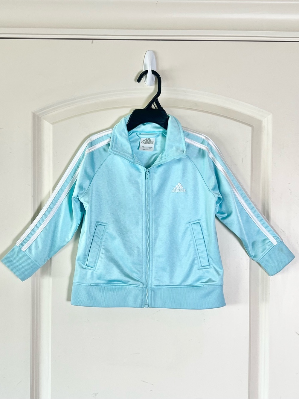 Vintage Adidas Toddler Girls Turquoise Blue White 3 Stripe Track Jacket Size 3T